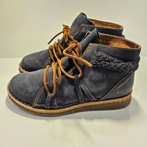 Born Temple ll Blue Suede Braided Ankle Boots Womens 8 M/W Boho Moccasin Bootie